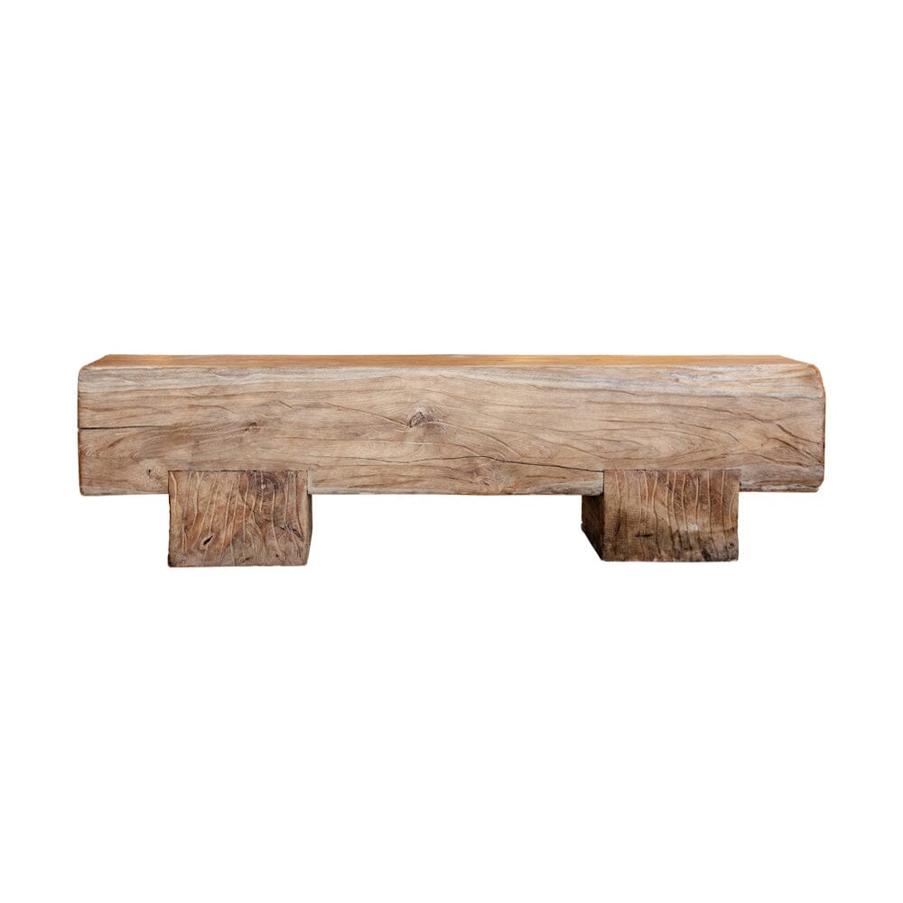 Antique wooden teak bench with a natural finish