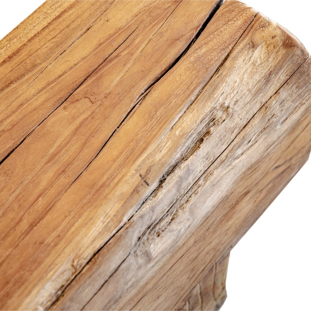 Antique wooden teak bench with a natural finish