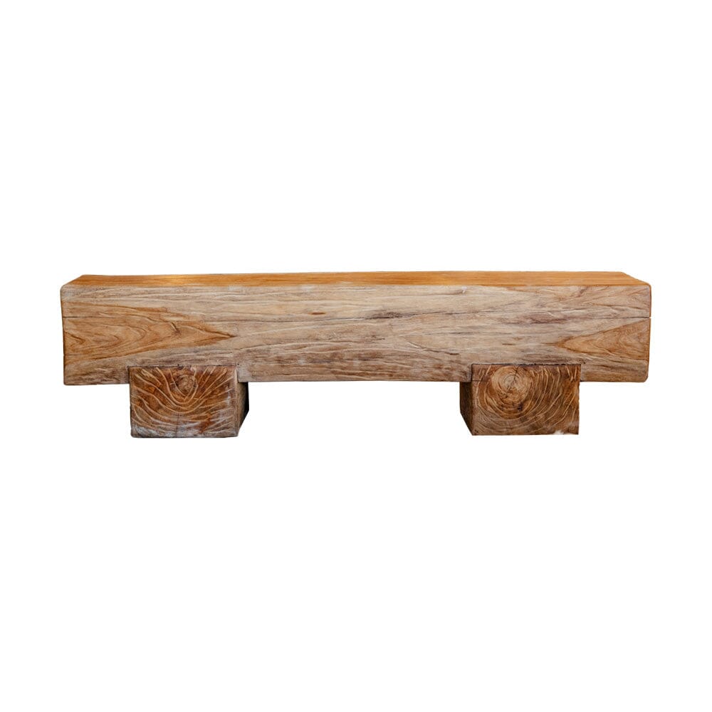 Antique wooden teak bench with a natural finish