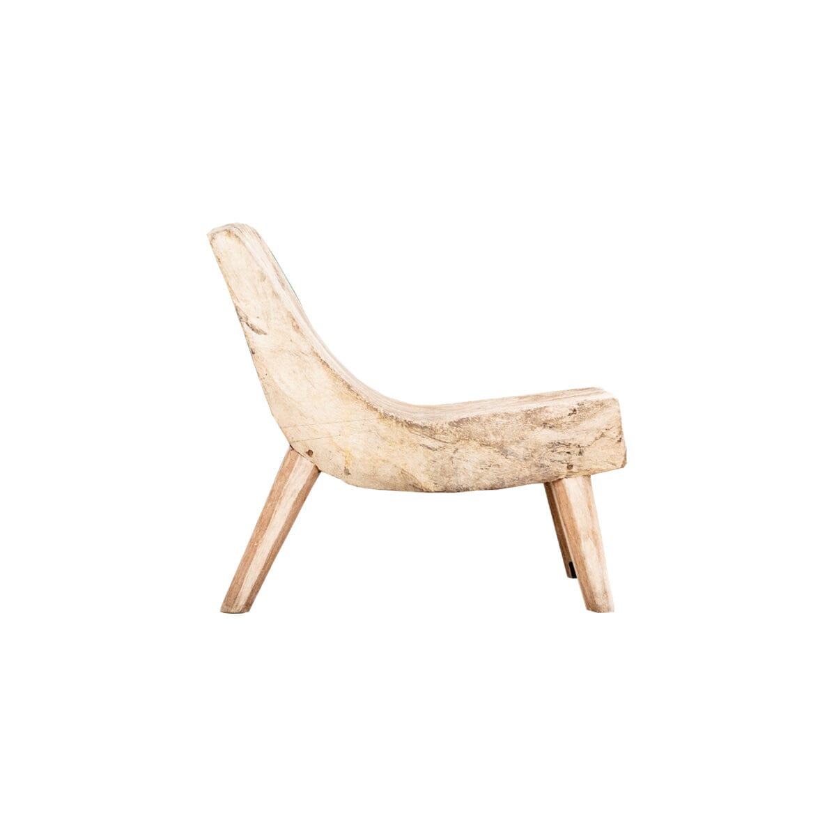 Antique wooden lounge chair with a natural, rustic design and organic shape