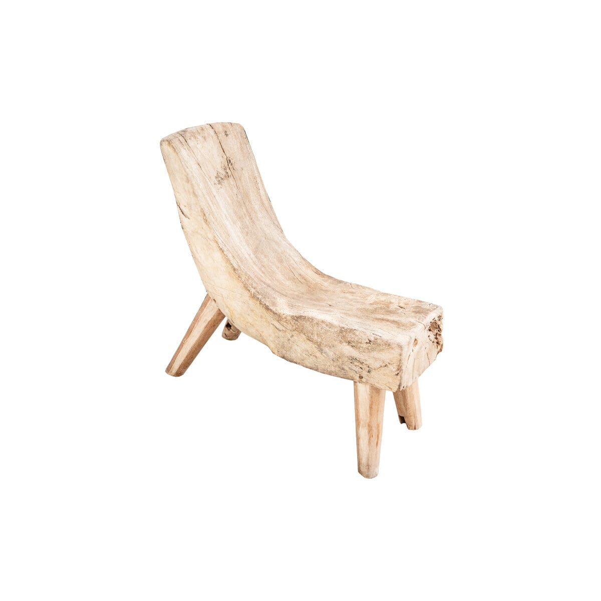 Antique wooden lounge chair with a natural, rustic design and organic shape