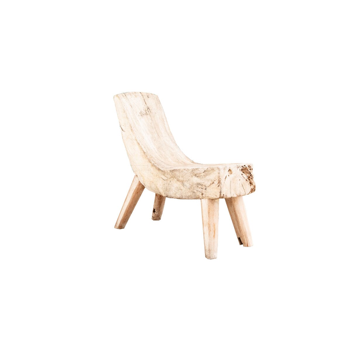 Antique wooden lounge chair with a natural, rustic design and organic shape