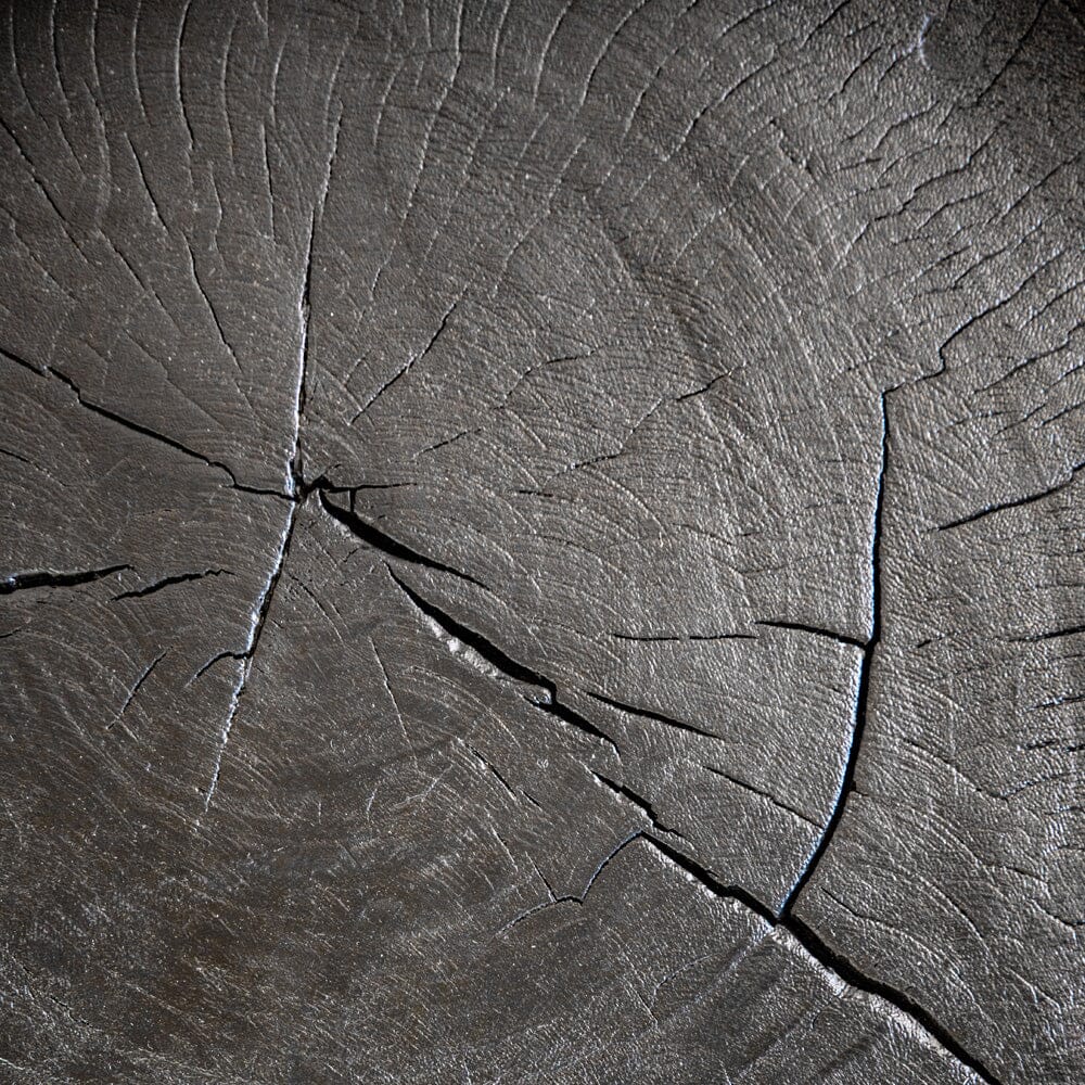 Close-up of a textured black wooden surface with cracks