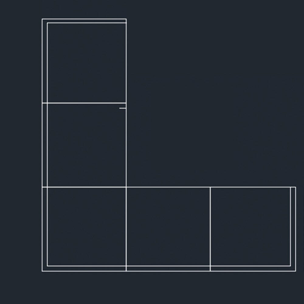 A modular outdoor lounge sectional with a white cushion finish and a natural wood frame, arranged in a spacious indoor setting.