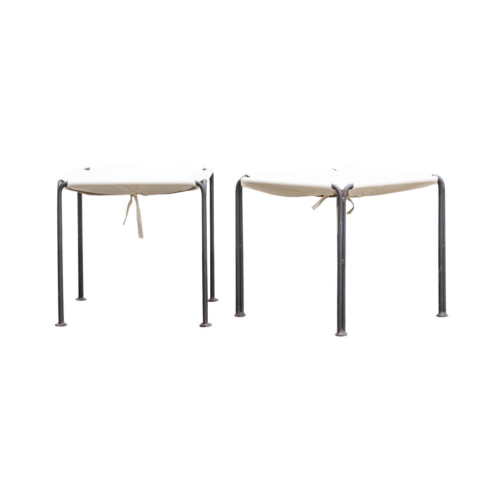 Wrought Iron and Leather Stools Pair