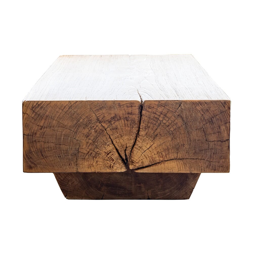 Antique wooden teak coffee table with a natural finish