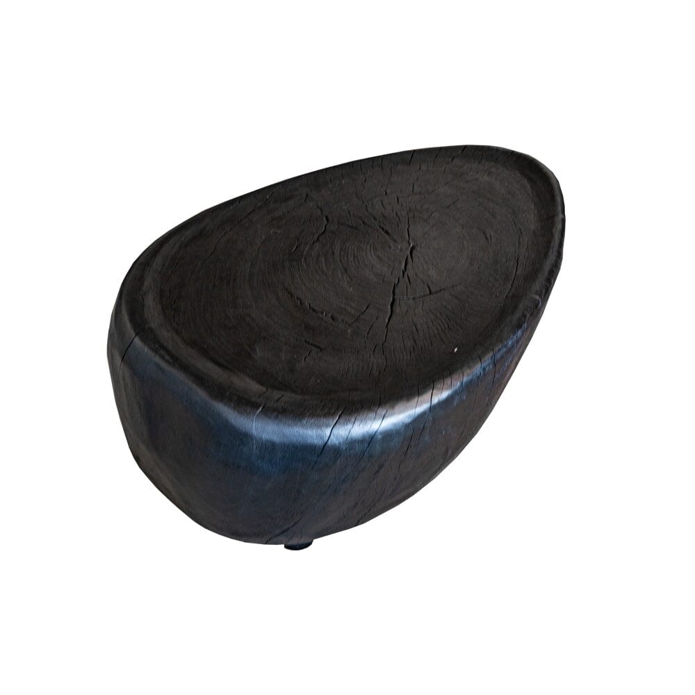 Black wooden round coffee table with natural cracks